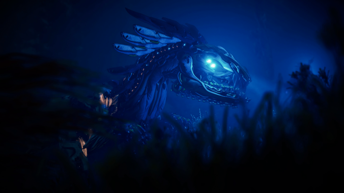 Mechanical Dragon Head in Blue Light