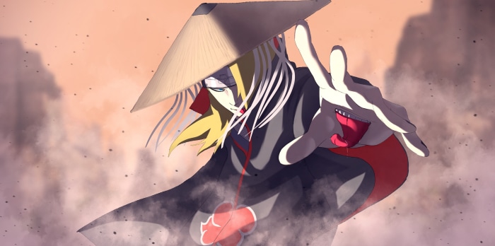Deidara from Naruto wearing a conical hat