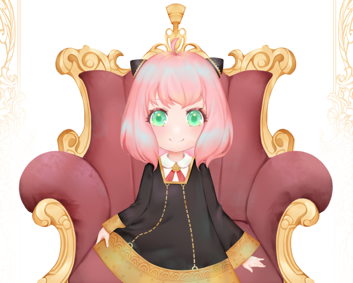 Anya Forger from Spy X Family sitting on a throne
