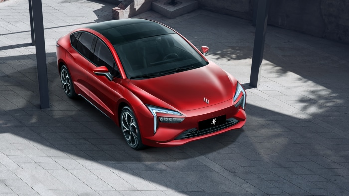 Red JMEV Yi HD electric car