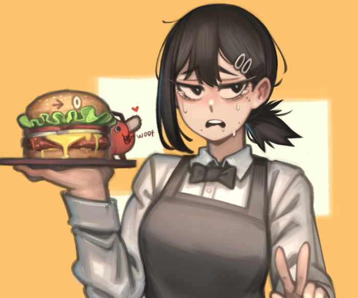 Kobeni Higashiyama from Chainsaw Man with a burger