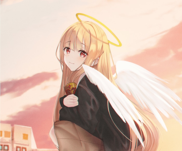 Angel with halo and wings holding a chalice