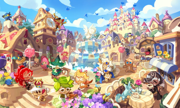 Cookie Run: Kingdom characters in a town square