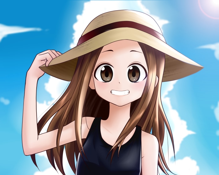 Takagi from Karakai Jouzu No Takagi-san wearing a hat