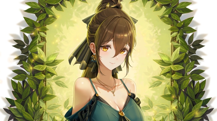 Anime girl with brown hair and amber eyes