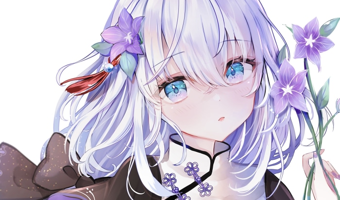 Anime girl with white hair and blue eyes