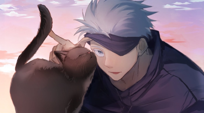 Satoru Gojo with a cat