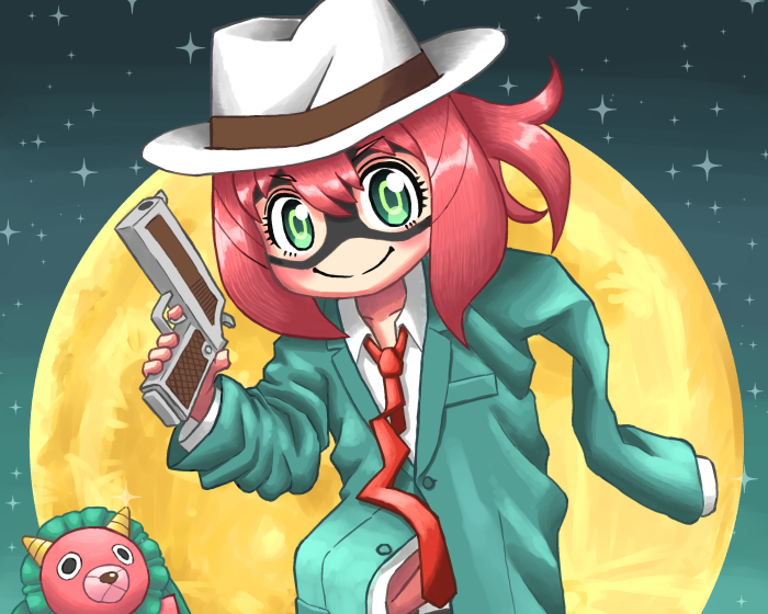 Anya Forger from Spy X Family with a gun