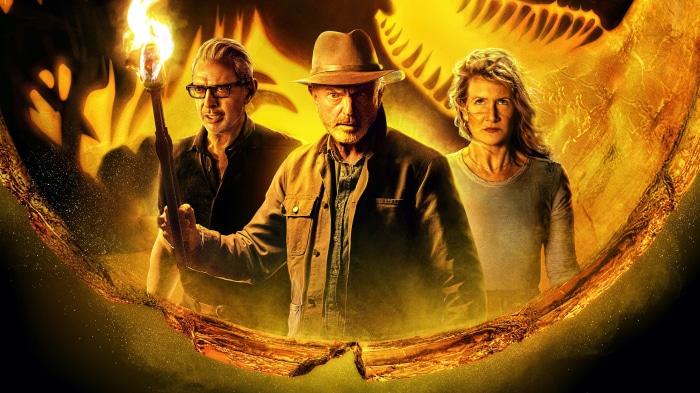 Sam Neill, Laura Dern, and Jeff Goldblum from Jurassic World: Dominion