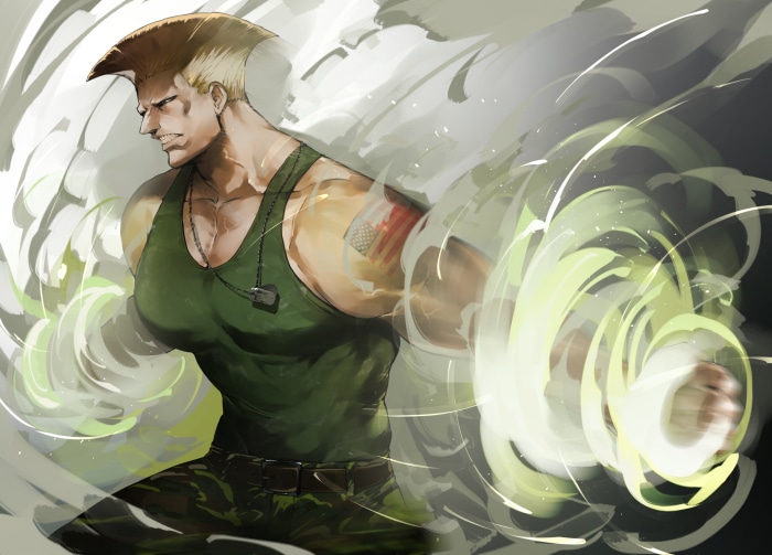 Guile from Street Fighter performing an attack