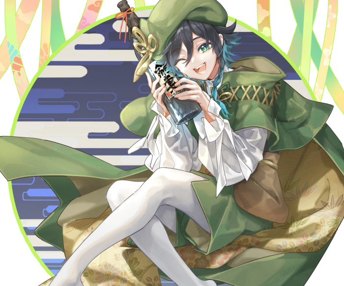 Venti from Genshin Impact holding a bottle