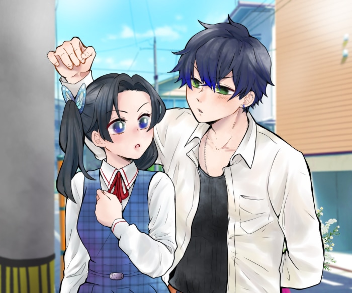 Aoi Kanzaki and Inosuke Hashibira from Demon Slayer
