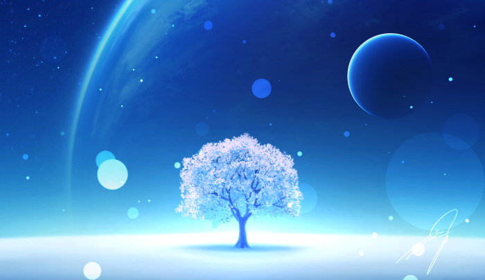 Fantasy tree with planets and stars
