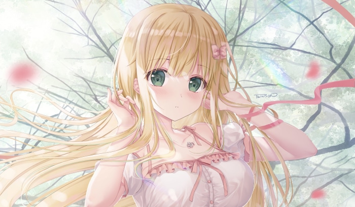Anime girl with blonde hair and green eyes
