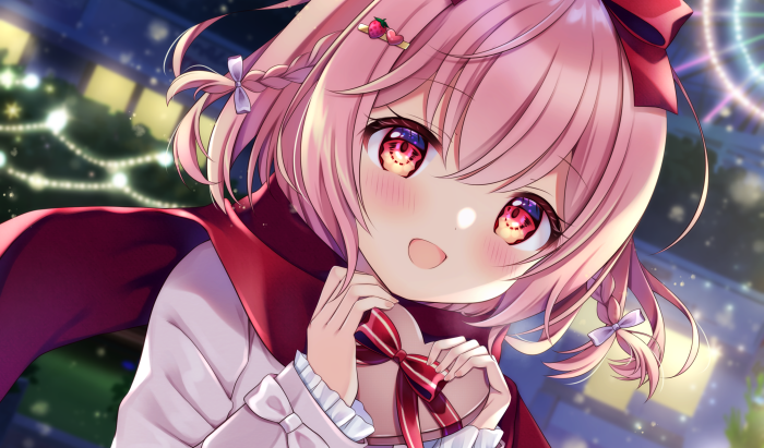 Anime Girl with Pink Hair Holding a Heart-Shaped Gift