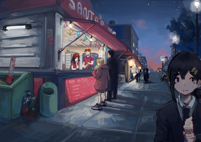 Chainsaw Man characters at a food stand