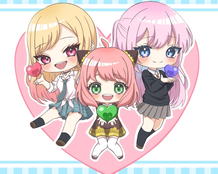 Anya Forger, Marin Kitagawa, and Micchon Shikimori Chibi Crossover