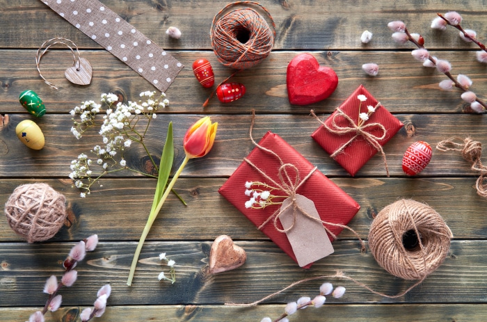 Easter still life with gifts and decorations
