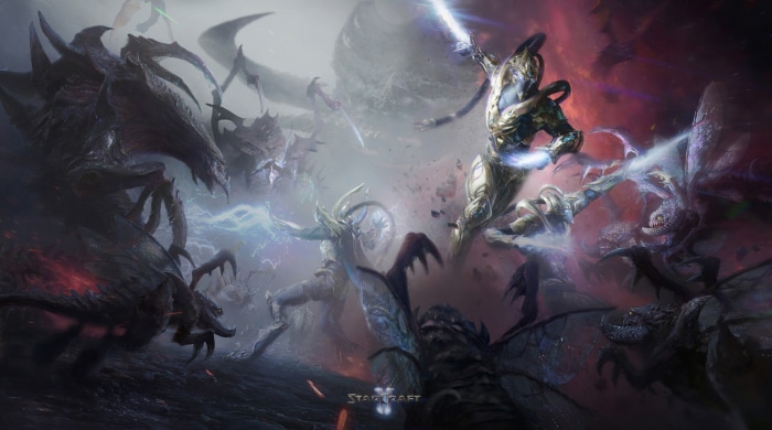 Starcraft II battle between Protoss and Zerg