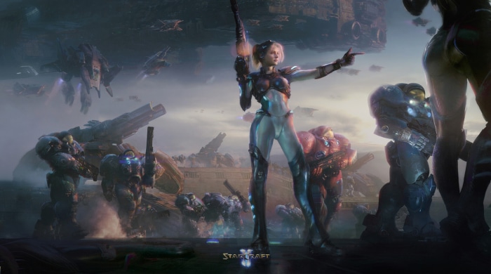 Starcraft II characters and vehicles in battle