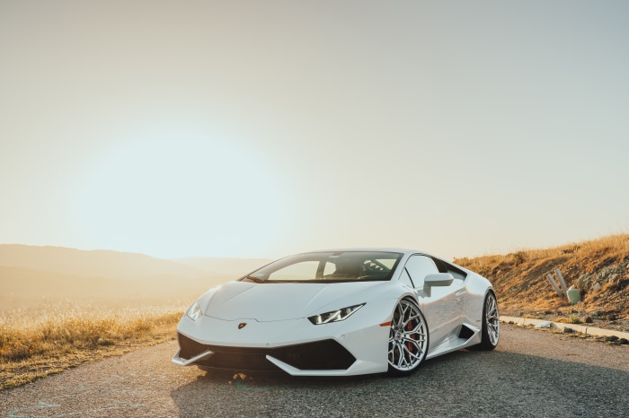 White Lamborghini Huracan on a road