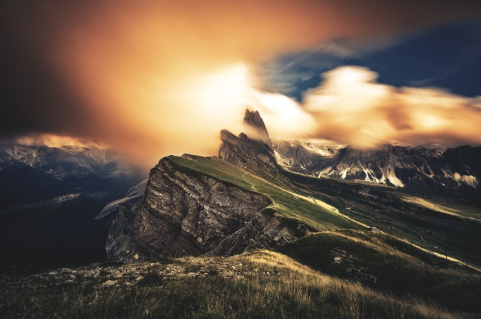 Mountain range with dramatic clouds