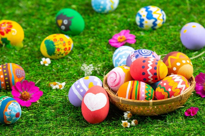 Colorful Easter Eggs on Green Grass