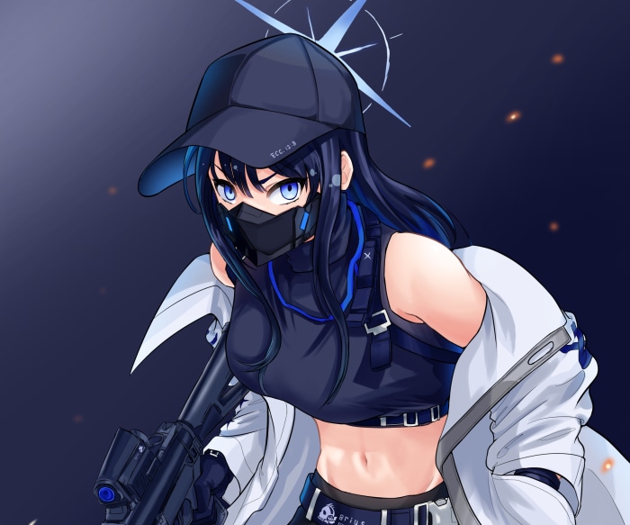Saori from Blue Archive holding a rifle