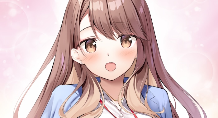 Anime girl with brown hair and blue jacket