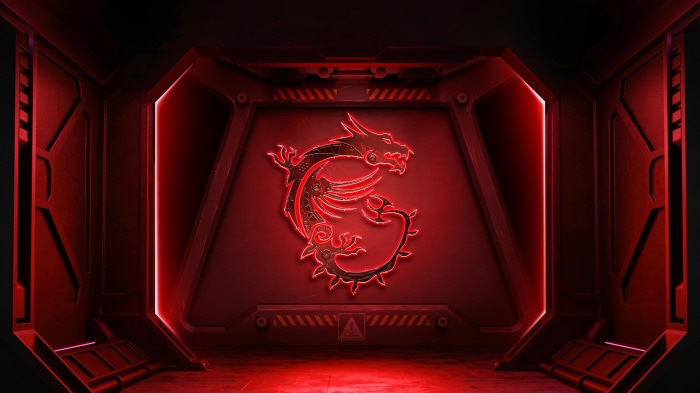 MSI Dragon Logo in Red Sci-Fi Room 4K