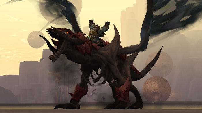 Dwarf riding a dragon mount in World of Warcraft: Shadowlands 4K