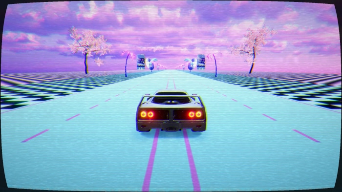 Retrowave racing game with a sports car