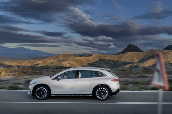 Mercedes-Benz EQS 450+ 4K SUV driving on a road