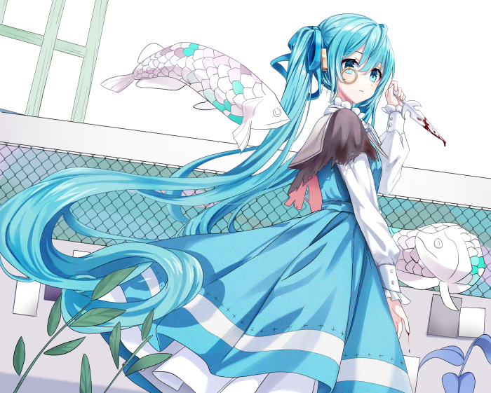 Hatsune Miku with fish and knife