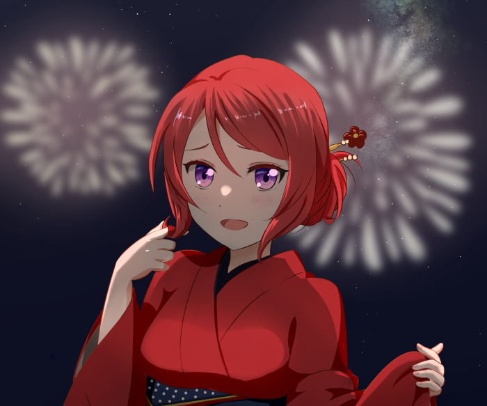 Maki Nishikino from Love Live! watching fireworks