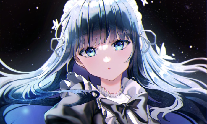 Girl with blue eyes and long hair