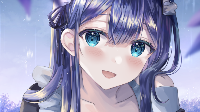 Anime Girl with Blue Eyes and Purple Hair