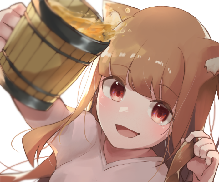 Holo from Spice and Wolf holding a mug