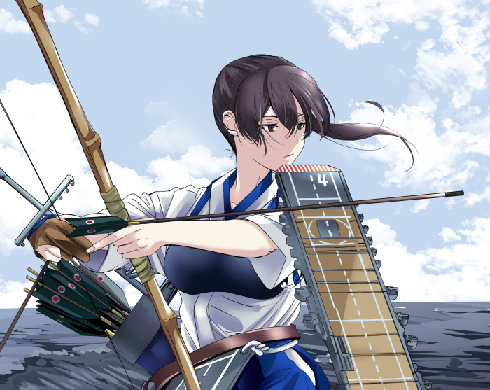 Kaga from Kantai Collection aiming a bow
