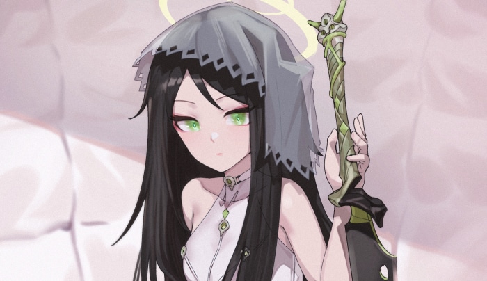 Girl with a halo and a staff