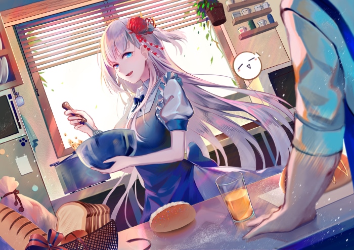Shoukaku from Azur Lane cooking in a kitchen