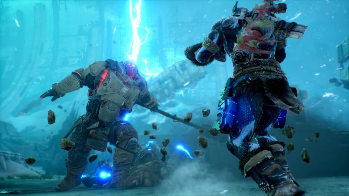 Two armored warriors fighting in Outriders 4K