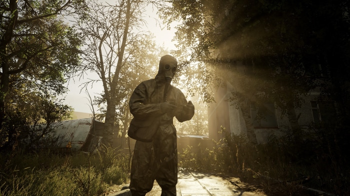 Man in gas mask in Chernobylite
