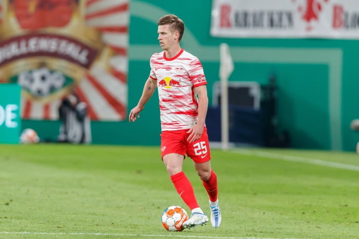 Dani Olmo of RB Leipzig playing soccer