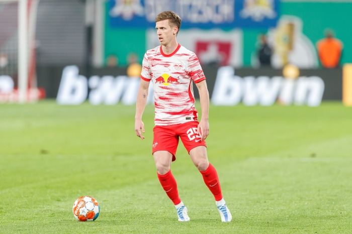Dani Olmo of RB Leipzig on a soccer field