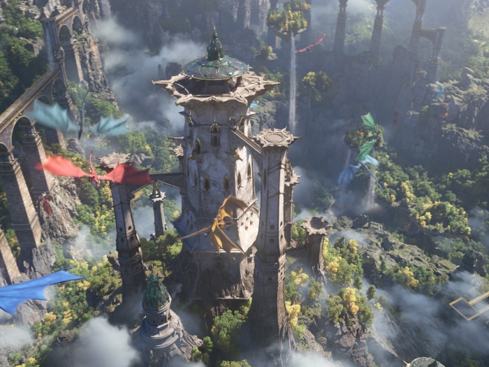 World of Warcraft: Dragonflight castle with dragons