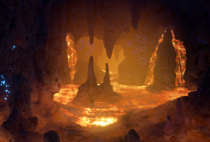 Cave with lava and stalagmites