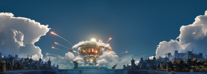 Explosion over a city in Tiny Tina's Wonderlands