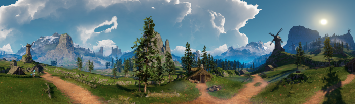 Tiny Tina's Wonderlands landscape with windmills