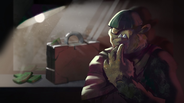 Orc with a helmet and briefcase